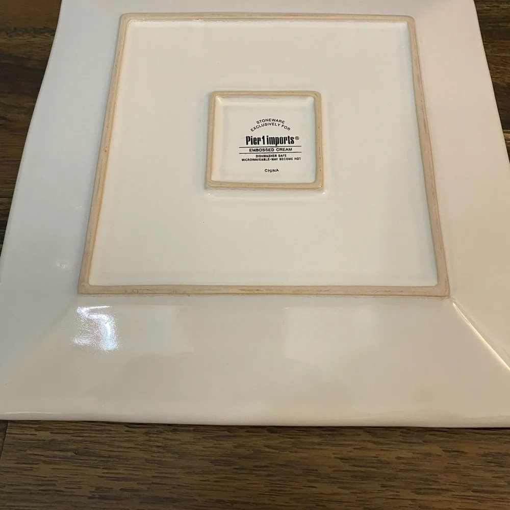 Pier 1 Square Cream Dinner Plate Embossed Cream